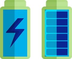 Flat style two battery in blue and green color. vector