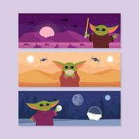 Cute Green Baby Alien Banner Collection Set vector