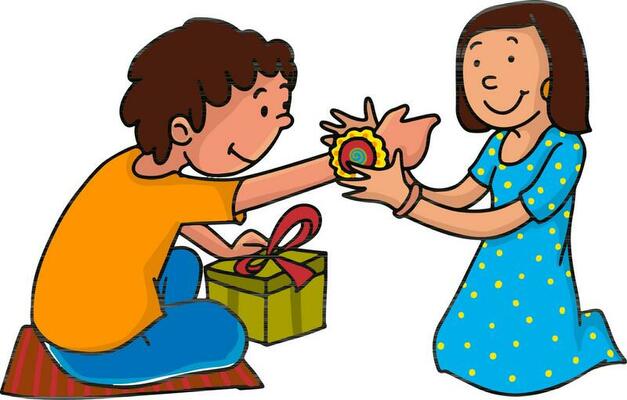 Illustration of brother and sister celebrating Rakhi.