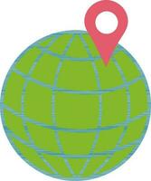 Illustration of globe icon with map pin in color style. vector
