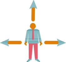 Illustration of employee icon with three direction of arrow. vector