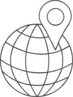 Globe icon with map pin in stroke style. vector
