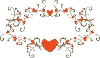 Red heart decorated floral design. vector