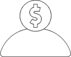 Illustration of dollar icon on employee face in stroke. vector