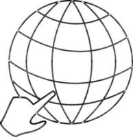 Stroke style of globe icon with hand for searching job. vector