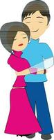 Character of young girl and boy hugging each other. vector
