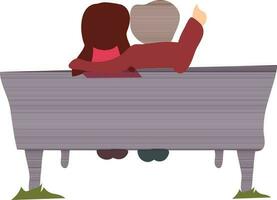 Vector of young couple sitting on a bench.