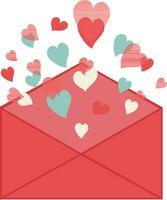 Open envelope with flying out little color hearts. vector