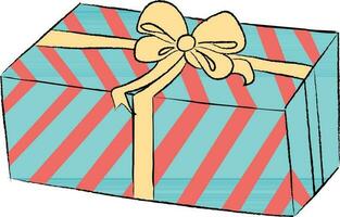 Perfect wrapped blue gift box with yellow ribbon. vector