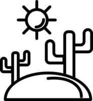 Black line art cactus plant and sun. vector