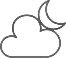 Black line art cloud with moon in flat style. vector