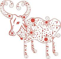 Floral design of bull in taurus in zodiac sign. vector