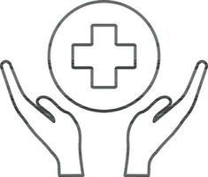 Hand holding plus sign icon for healthcare concept. vector