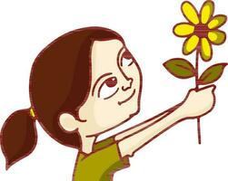 Cute girl with flowers. vector