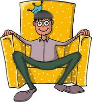 Illustration of a man sitting on yellow sofa. vector