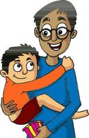 Illustration of cute little boy on his father's lap. vector