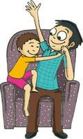 Illustration of father and son sitting on sofa chair. vector