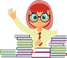 Cartoon character of girl in school uniform with books. vector