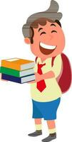 Cartoon boy in school uniform with book and bag. vector