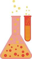 Orange beaker with test tube in yellow liquid bubble. vector