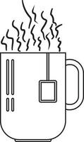 Tea bag in black line art hot tea mug. vector