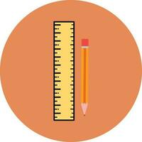 Illustration of stand pencil and scale on circular orange background. vector