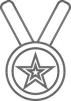 Black line art star decorated circle medal. vector