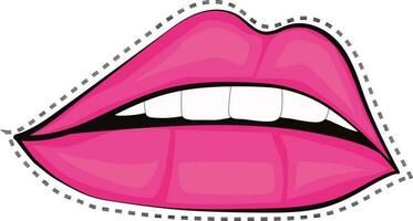 Sticker of female open lips in pink color. vector