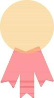 Yellow badge with pink ribbon in flat style. vector