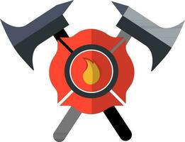 fuego Departamento emblema con cruzar fuego hacha en plano estilo. vector