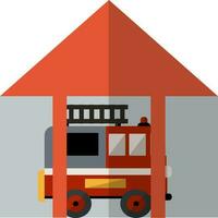 Illustration of fire truck standing under the station. vector