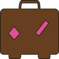 Brown and pink luggage bag in flat style. vector