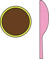 Brown plate and pink knife on white background. vector