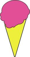 Cone ice cream in pink and yellow color. vector