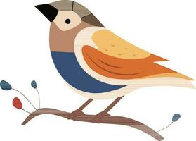 Flat Style Cute Bird Sitting On Floral Branch Icon. vector