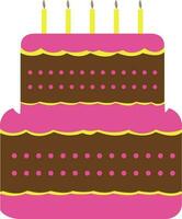Colorful decorated cake with burning candles. vector