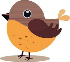 Cute Bird Cartoon Icon In Orange And Brown Color. vector