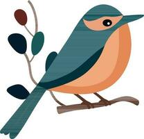 Flat Style Colibri Bird Sitting On Floral Branch Icon. vector