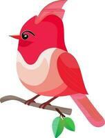 Cute Cardinal Bird Sitting On Branch Icon In Flat Style. vector