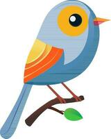 Bird Character Sitting On Branch In Flat Style. vector