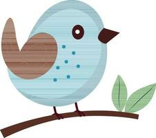 Cute Bird Sitting On Branch Icon In Blue And Brown Color. vector