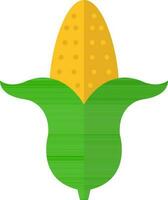 Yellow And Green Corn Cob Icon In Flat Style. vector