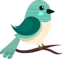 Character of Cute Bird Sitting On Branch In Teal And Peach Color. vector