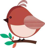 Crest Bird Sitting On Branch Icon In Flat Style. vector