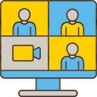 Video Conference On Computer Icon In Flat Style. vector