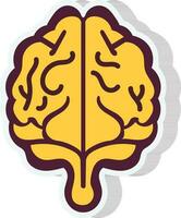 Yellow Human Brain Back View Icon In Sticker Style. vector