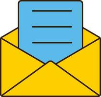 Blue And Yellow Open Envelop With Letter Icon. vector