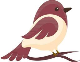 Cute Bird Sitting On Branch Icon In Maroon And Peach Color. vector