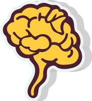 Yellow Human Brain Icon In Sticker Style. vector