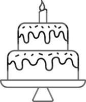 Two Layer Cake With Burning Candle Icon In Black Stroke. vector